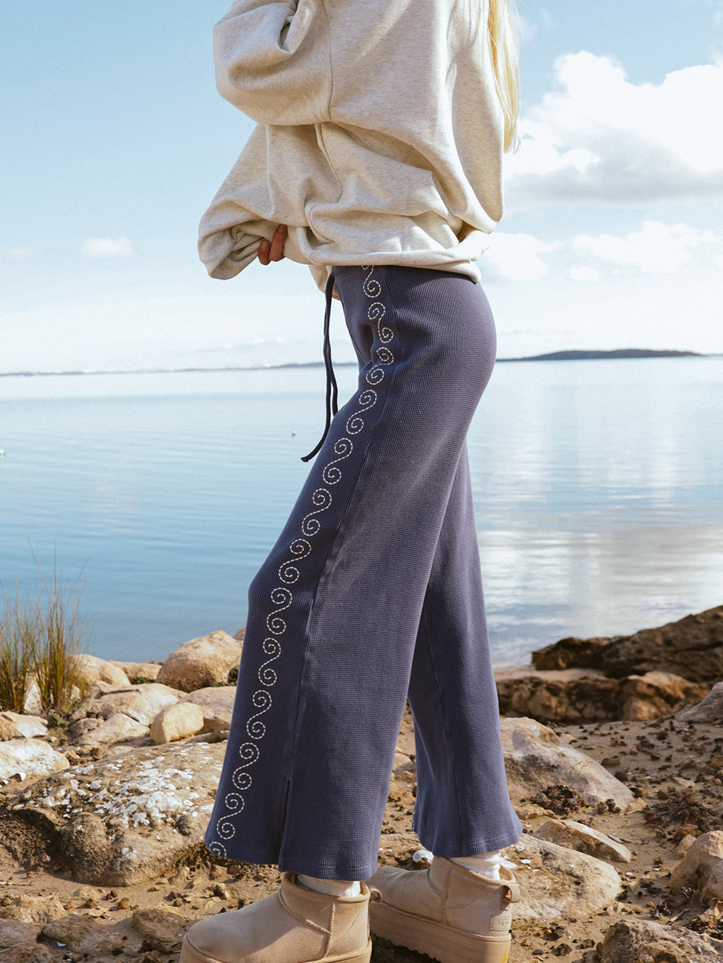 Waffle Navy Spiral Pant