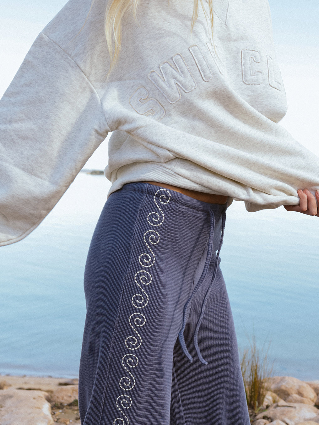 Waffle Navy Spiral Pant