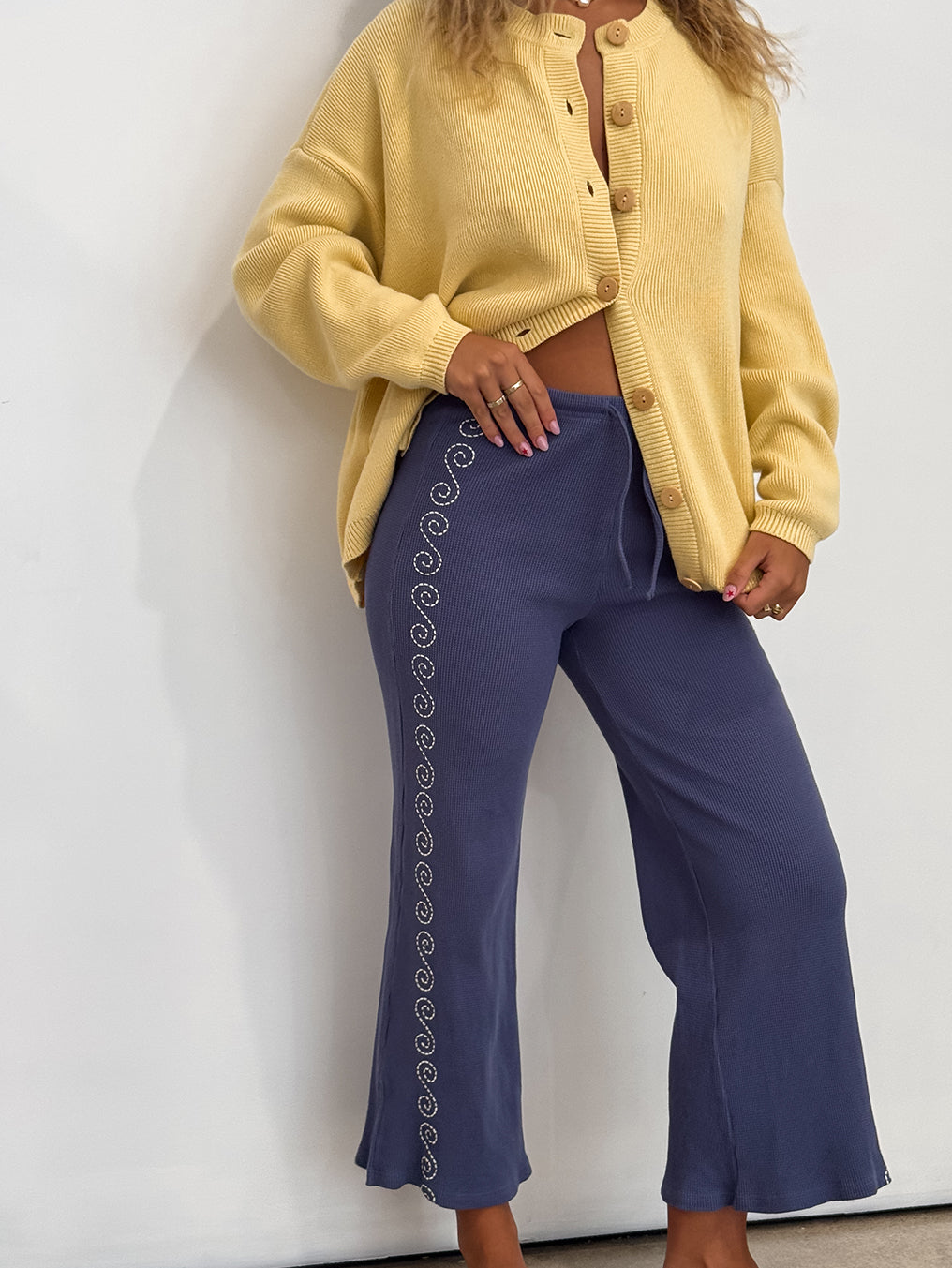 Waffle Navy Spiral Pant
